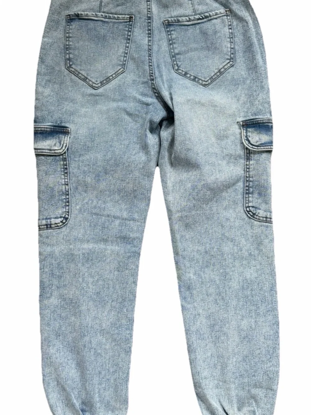 High Rise Cargo Jogger Jeans Acid Wash Balloon Barrel Pants Denim Retro Y2K 80s - Picture 2 of 15